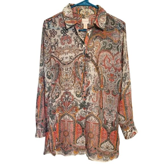 Chico's Multicolor Paisley Print Long Sleeve Sheer Blouse Chico's Size 0 (XS, 4) - Picture 1 of 6